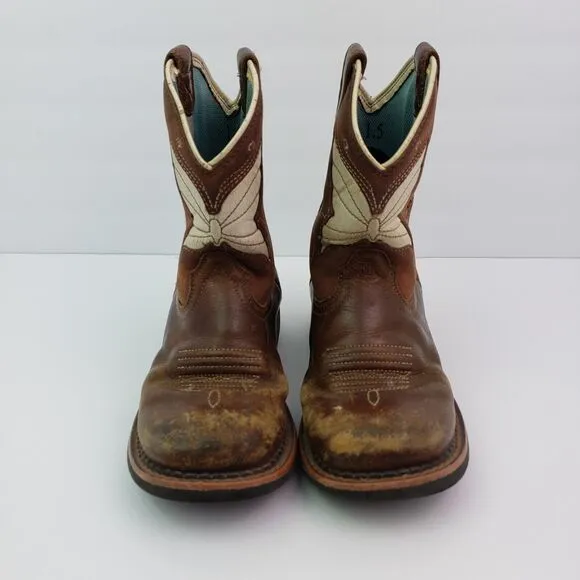 Ariat Fatbaby Wings Girls Size 1.5Y Brown Leather Pull On Western Cowboy Boots