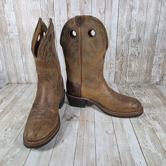 Ariat heritage Cowboy Western Boots Distressed Leather Round Pull On Mens 8.5D