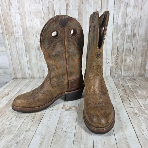 Ariat heritage Cowboy Western Boots Distressed Leather Round Pull On Mens 8.5D