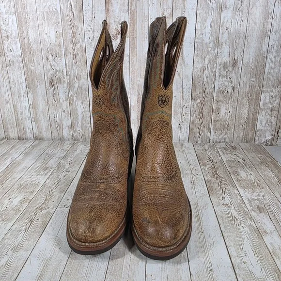 Ariat heritage Cowboy Western Boots Distressed Leather Round Pull On Mens 8.5D