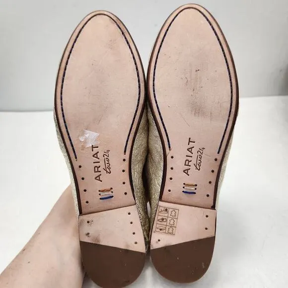 ARIAT Leather Loafers Gold Career Western Preppy Minimalist 6.5