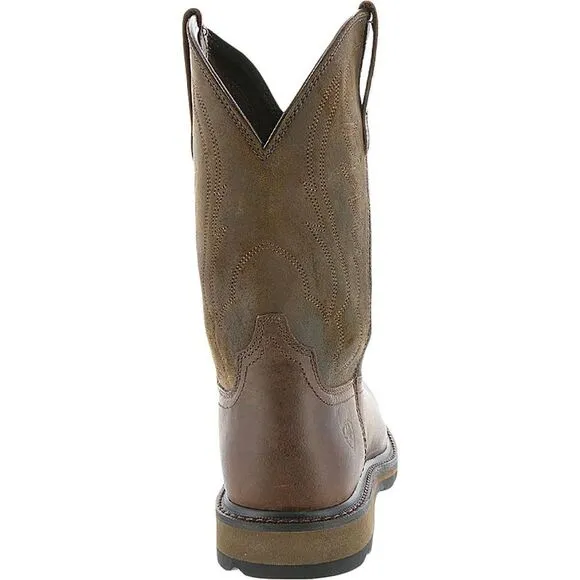 Ariat Mens Workhog Pull-On H20 Brown Leather Cowboy, Western Boots Shoes Used
