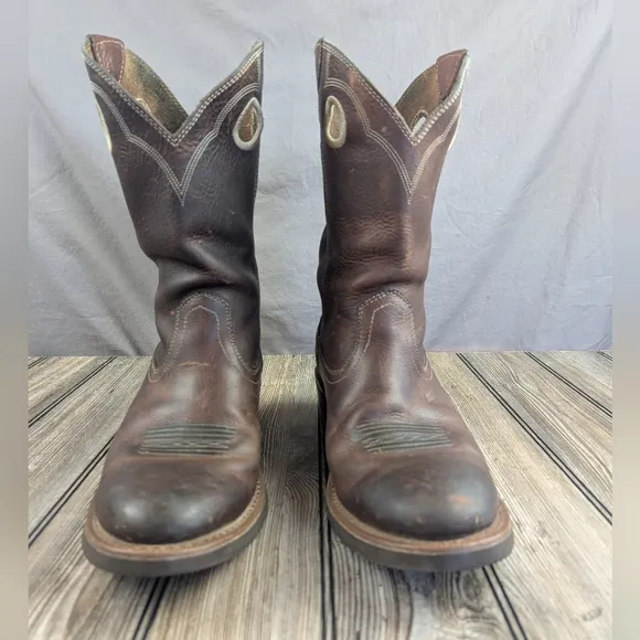 Ariat Roughatock Heritage Cowboy Boots Brown Leather Size 12M Recently Oiled