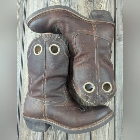 Ariat Roughatock Heritage Cowboy Boots Brown Leather Size 12M Recently Oiled