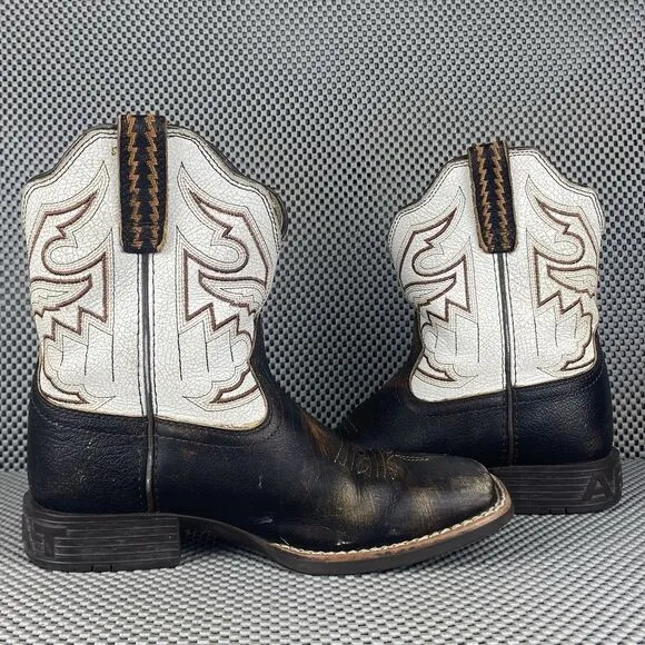 Ariat Sorting Pen Cowboy Boots Kids Youth 1.5 Brown White Western Square Toe