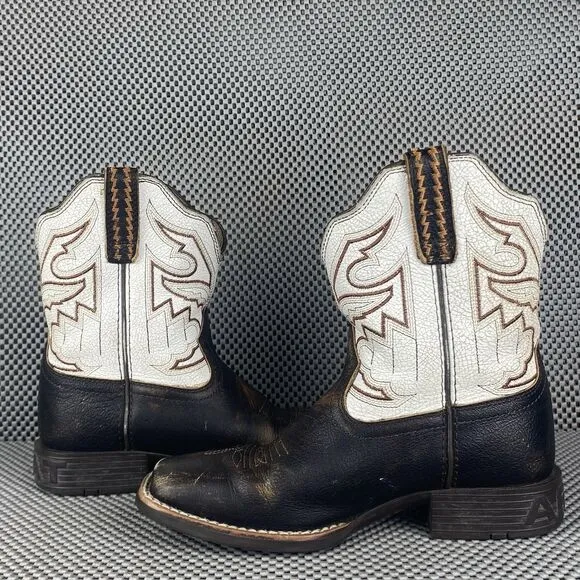 Ariat Sorting Pen Cowboy Boots Kids Youth 1.5 Brown White Western Square Toe