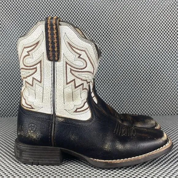 Ariat Sorting Pen Cowboy Boots Kids Youth 1.5 Brown White Western Square Toe