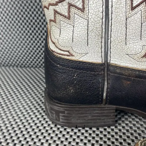 Ariat Sorting Pen Cowboy Boots Kids Youth 1.5 Brown White Western Square Toe