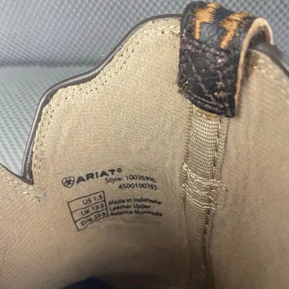 Ariat Sorting Pen Cowboy Boots Kids Youth 1.5 Brown White Western Square Toe
