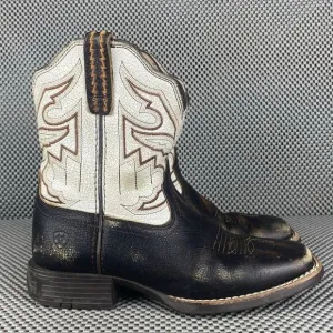 Ariat Sorting Pen Cowboy Boots Kids Youth 1.5 Brown White Western Square Toe