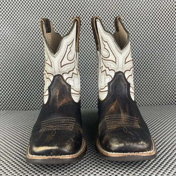 Ariat Sorting Pen Cowboy Boots Kids Youth 1.5 Brown White Western Square Toe