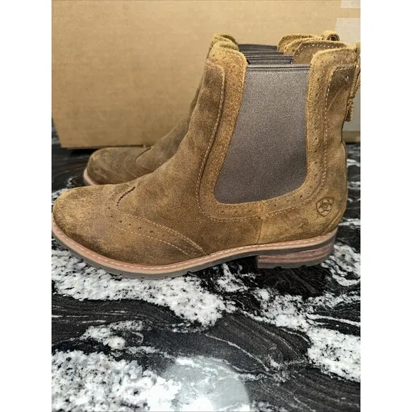 Ariat Wexford Brogue Women Pull On Leather Chelsea Boots In Brown Size US 8.5B