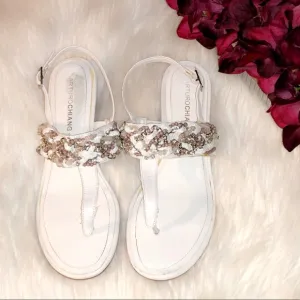 ARTURO CHIANG White Beaded Wedge Sandals