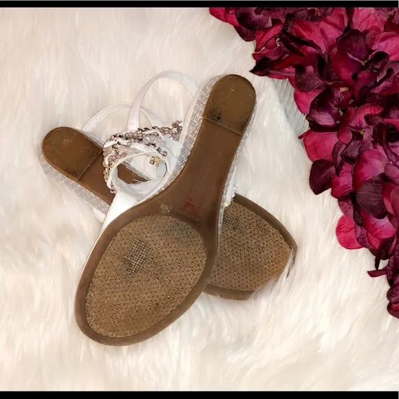 ARTURO CHIANG White Beaded Wedge Sandals
