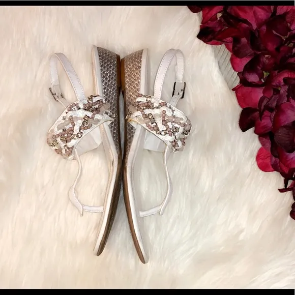 ARTURO CHIANG White Beaded Wedge Sandals