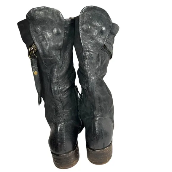 A.S 98 Black Leather Zipper Pull On Boots Size 38