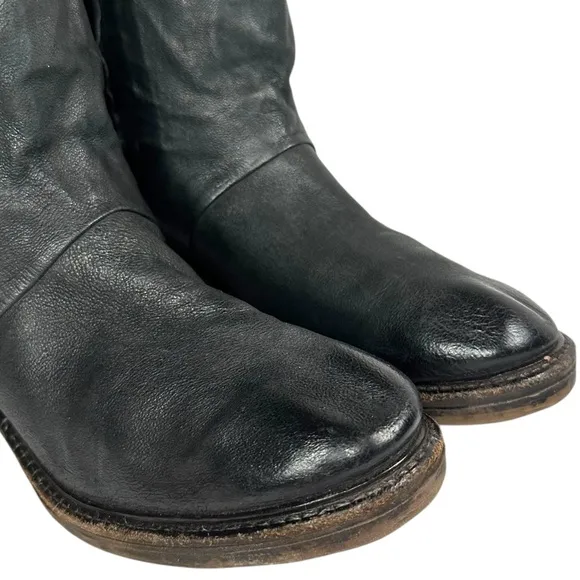 A.S 98 Black Leather Zipper Pull On Boots Size 38