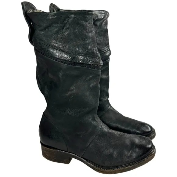 A.S 98 Black Leather Zipper Pull On Boots Size 38