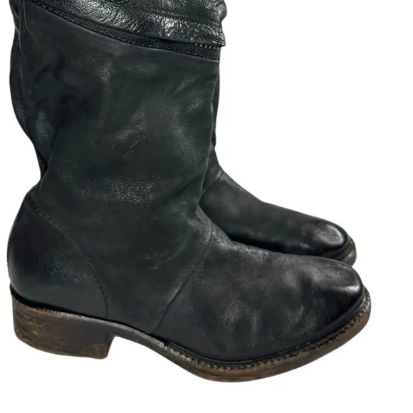 A.S 98 Black Leather Zipper Pull On Boots Size 38