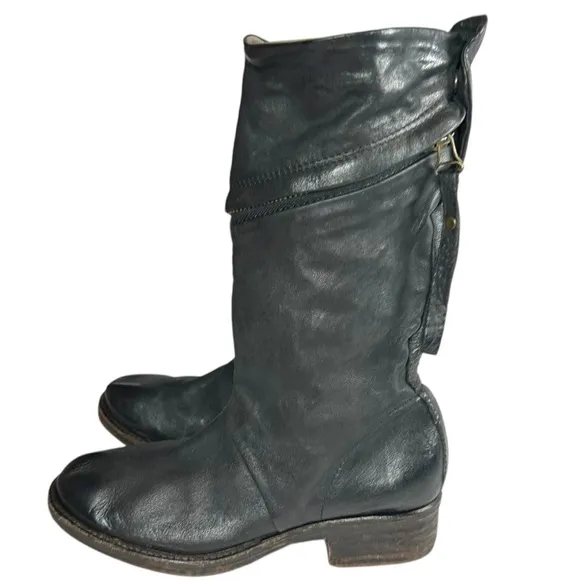 A.S 98 Black Leather Zipper Pull On Boots Size 38