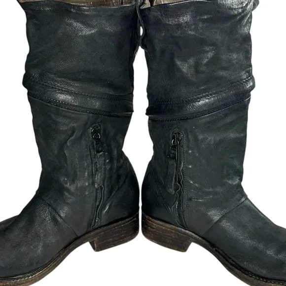 A.S 98 Black Leather Zipper Pull On Boots Size 38