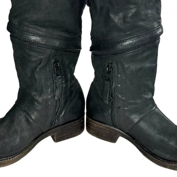 A.S 98 Black Leather Zipper Pull On Boots Size 38