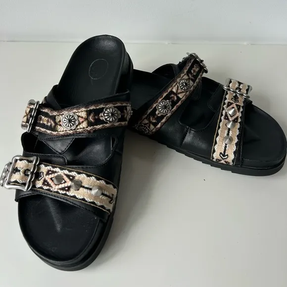 Ash Women's Ulysee Ethnic Ribbon Double Strap Sandals - Black