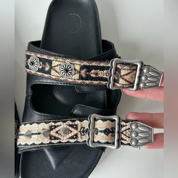 Ash Women's Ulysee Ethnic Ribbon Double Strap Sandals - Black