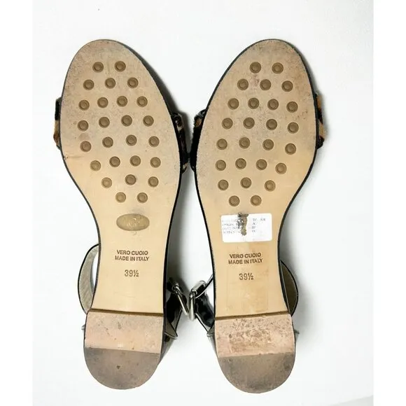 Attilio Giusti Leombruni Calf Hair Animal Print Ankle Strap Sandals -Sz 39.5 (9)