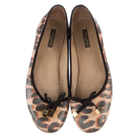 Authentic Louis Vuitton Leopard Ballet Flats Slip On Shoes Size IT 37.5/US 7-7.5
