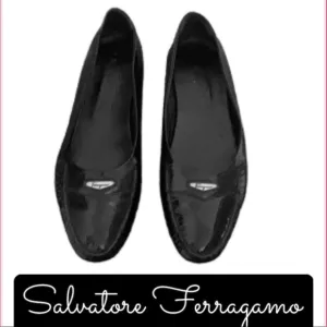 Authentic Salvatore Ferragamo signature black flats loafers 11 2A