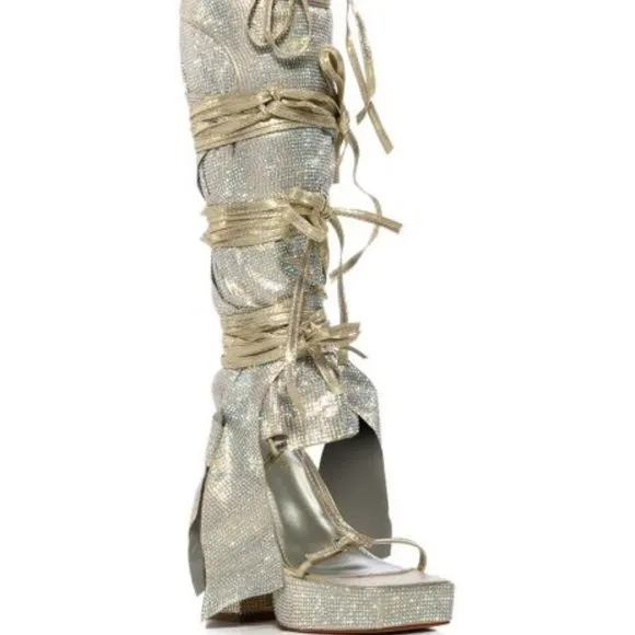 AZALEA WANG &quot;READILY STRAPPED&quot; 2IN1 STRAPPY SANDAL / GOLD RHINESTONE(BRAND NEW !