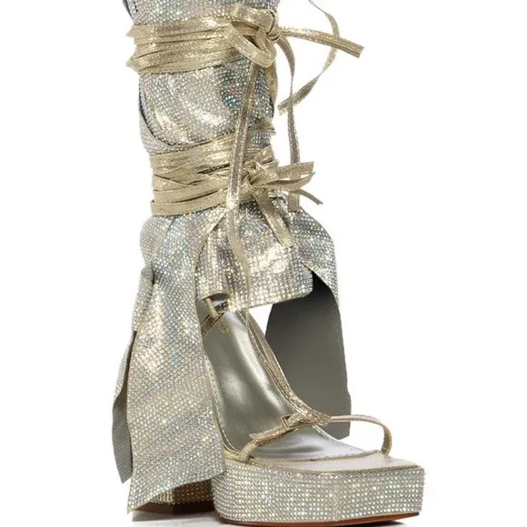 AZALEA WANG &quot;READILY STRAPPED&quot; 2IN1 STRAPPY SANDAL / GOLD RHINESTONE(BRAND NEW !