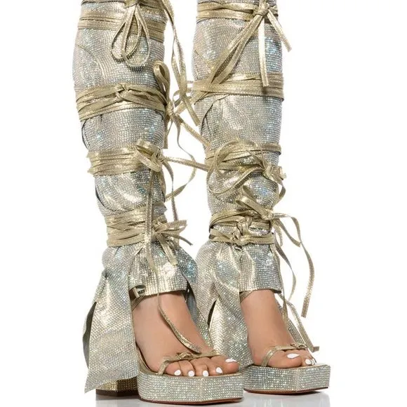 AZALEA WANG &quot;READILY STRAPPED&quot; 2IN1 STRAPPY SANDAL / GOLD RHINESTONE(BRAND NEW !
