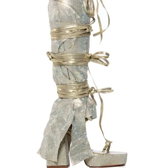 AZALEA WANG &quot;READILY STRAPPED&quot; 2IN1 STRAPPY SANDAL / GOLD RHINESTONE(BRAND NEW !