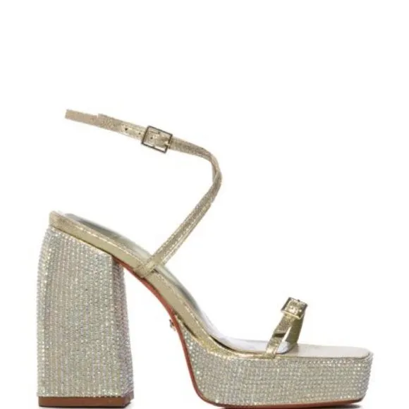 AZALEA WANG &quot;READILY STRAPPED&quot; 2IN1 STRAPPY SANDAL / GOLD RHINESTONE(BRAND NEW !