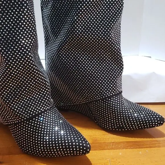 Azalea Wang. Black w/Silver/Clear Rhinestones; Pull On; Wedge Heel. Size 7