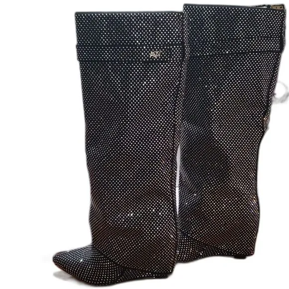 Azalea Wang. Black w/Silver/Clear Rhinestones; Pull On; Wedge Heel. Size 7