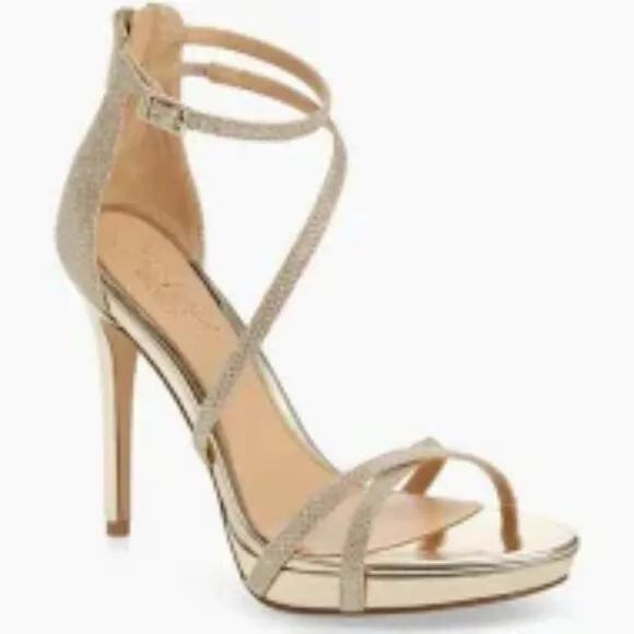 BADGLEY MISCHA JEWEL Galen Platform Glittery Sandals in Gold Size 7