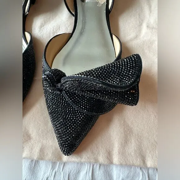BADGLEY MISCHKA Black Satin Ileana Leather Dorsay Flats Size 8 New In Box