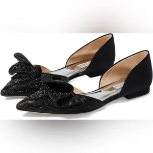 BADGLEY MISCHKA Black Satin Ileana Leather Dorsay Flats Size 8 New In Box