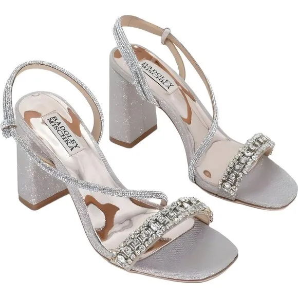 Badgley Mischka Champagne Textile Heeled Sandal, Women's Size 8