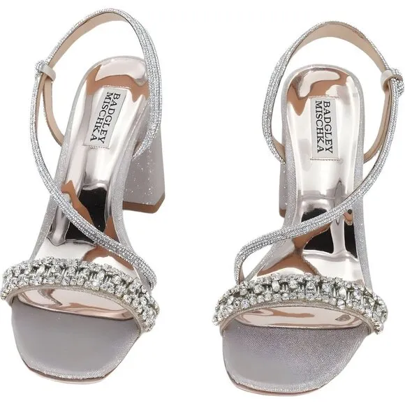 Badgley Mischka Champagne Textile Heeled Sandal, Women's Size 8