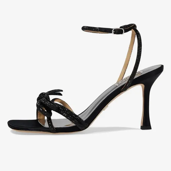 Badgley Mischka Effie glitter satin cocktail sandals with crystal trim black 8.5