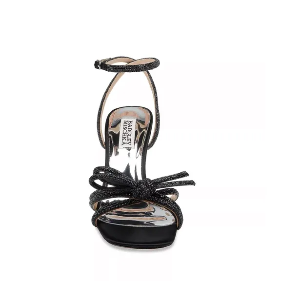 Badgley Mischka Effie glitter satin cocktail sandals with crystal trim black 8.5