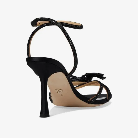 Badgley Mischka Effie glitter satin cocktail sandals with crystal trim black 8.5