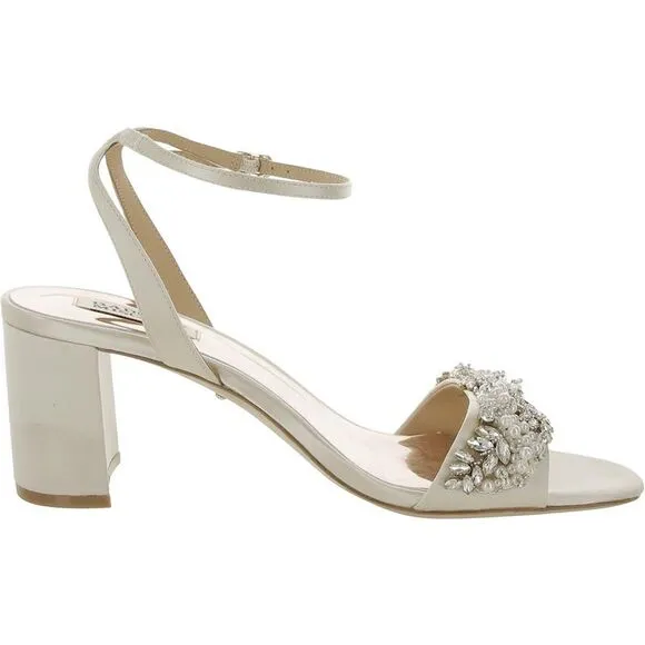 Badgley Mischka Womens Clara Ivory Satin Embellished Heels Sandals New