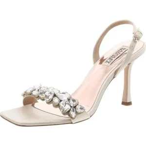 Badgley Mischka Womens Leanna Ivory Satin Heels Slingback Sandals Shoes New