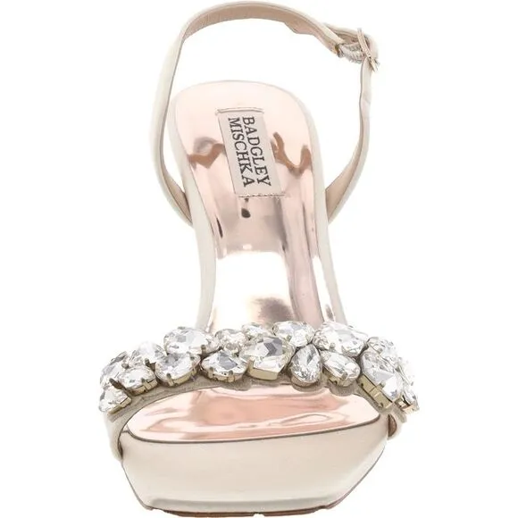 Badgley Mischka Womens Leanna Ivory Satin Heels Slingback Sandals Shoes New