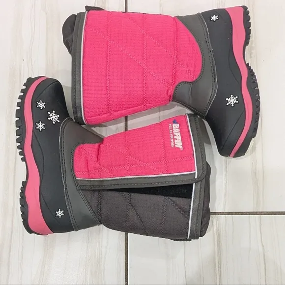 Baffin Polar Proven Cheree Youth Snow Boots Pink Black Waterproof Insulated 1Y